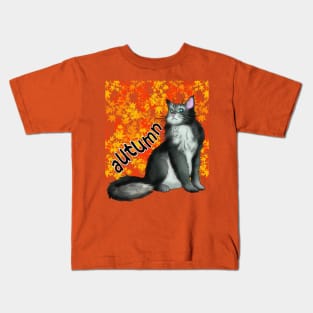 A black and white cat for Autumn Kids T-Shirt